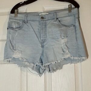 “Beach Babe” denim distressed shorts by Celebrity Pink.
